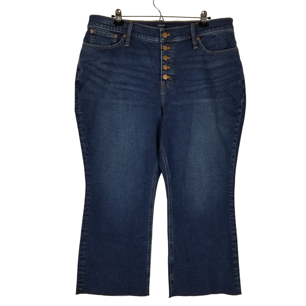 J.Crew High-Rise Flare Crop Jeans Women 35P Indigo Blue Button Fly CB369